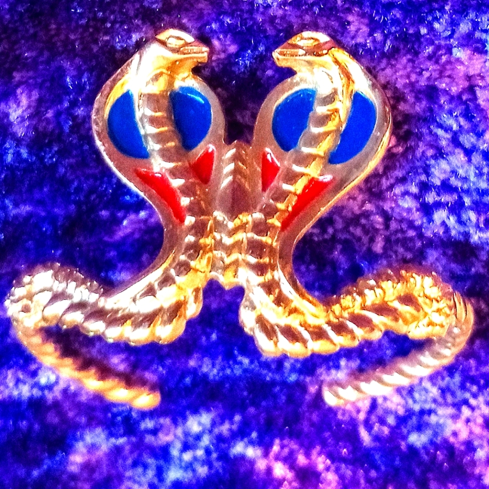 CLEOPATRA'S 2 COBRAS SNAKE BRACELET, ADJUSTABLE, GOLD TONE